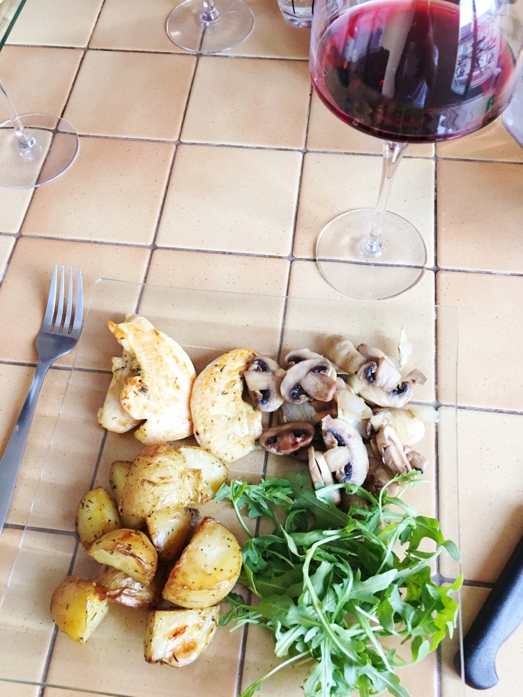 Lemon Thyme Chicken with Salad and Potatoes